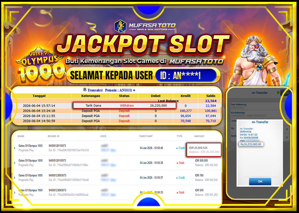 MUFASATOTO JACKPOT PRAGMATICPLAY Rp.26.220.000|LUNAS